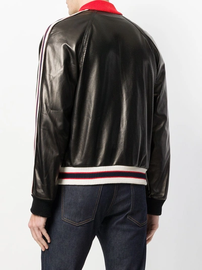 Shop Gucci Stripe Trim Bomber Jacket In Black