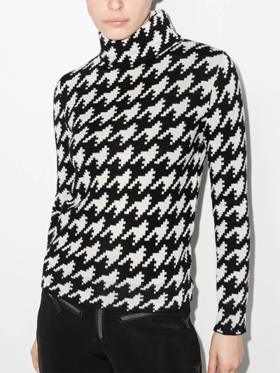 Perfect Moment Houdstooth Turtleneck Wool Sweater In White