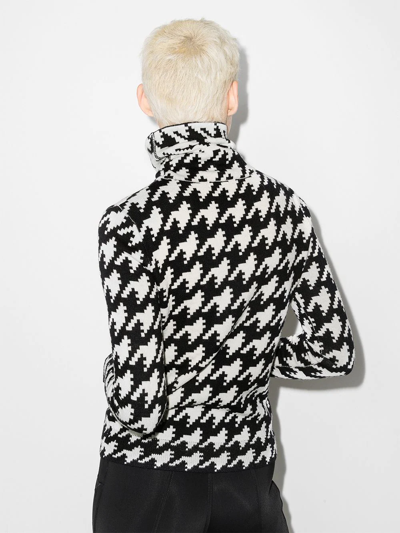 Perfect Moment Houdstooth Turtleneck Wool Sweater In White
