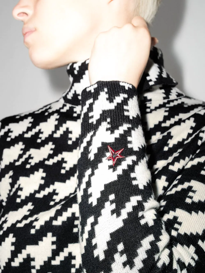 Perfect Moment Houdstooth Turtleneck Wool Sweater In White