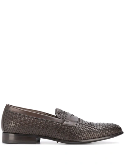 Shop Scarosso Andrea Woven Loafers In Brown