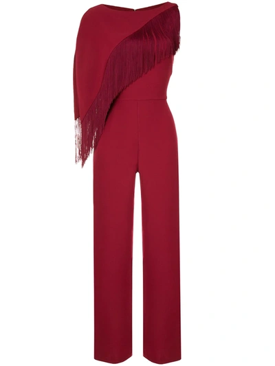 Shop Saiid Kobeisy Asymmetric Fringed Jumpsuit In Red