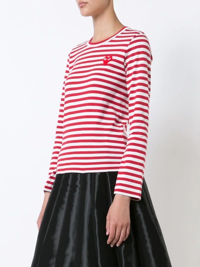 Shop Comme Des Garçons Play Little Red Heart Striped T-shirt In White