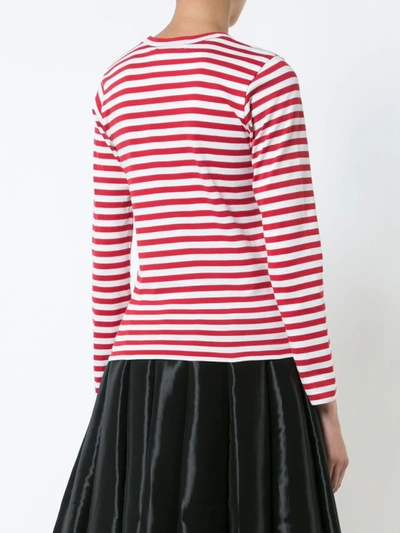 Shop Comme Des Garçons Play Little Red Heart Striped T-shirt In White