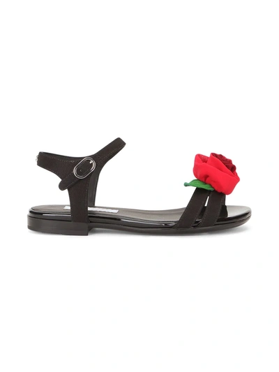 Dolce & Gabbana Gros-grain Ankle-strap Sandals With Rose Detail In Black