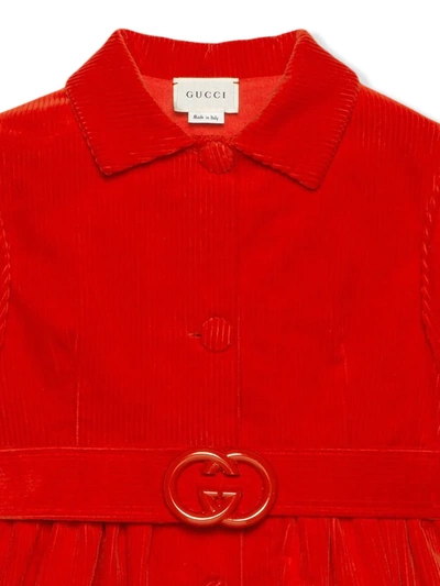 Shop Gucci Corduroy Belted Coat In Red