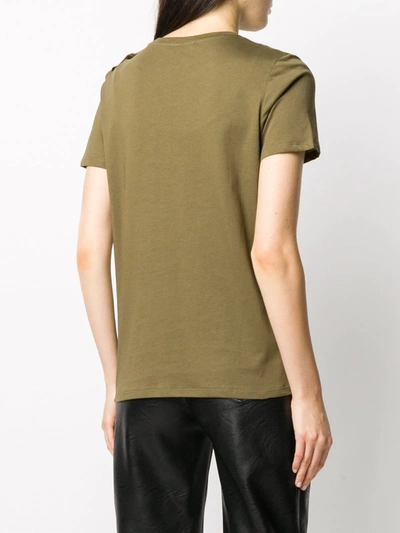 Shop Balmain Button-embellished Logo Print T-shirt In Green