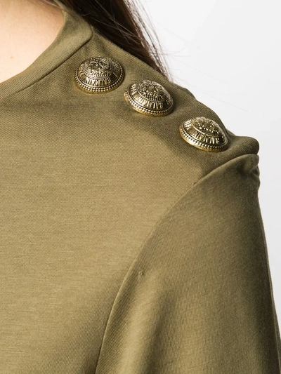 Shop Balmain Button-embellished Logo Print T-shirt In Green