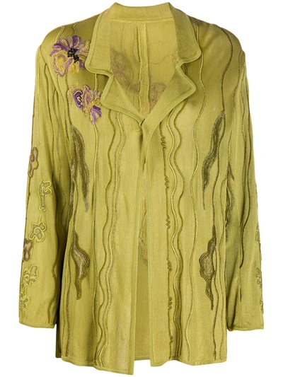 Pre-owned A.n.g.e.l.o. Vintage Cult 1990s Floral Embroidery Relaxed-fit Jacket In Green