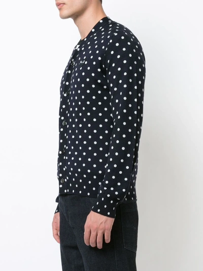 Comme Des Garçons Play Dot Print Wool Cardigan With Black Emblem In Blue