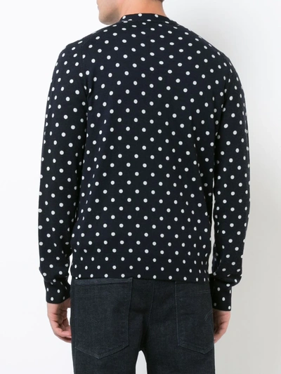 Comme Des Garçons Play Dot Print Wool Cardigan With Black Emblem In Blue