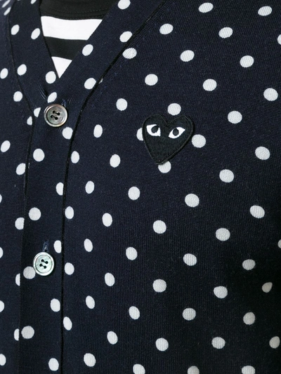 Comme Des Garçons Play Dot Print Wool Cardigan With Black Emblem In Blue