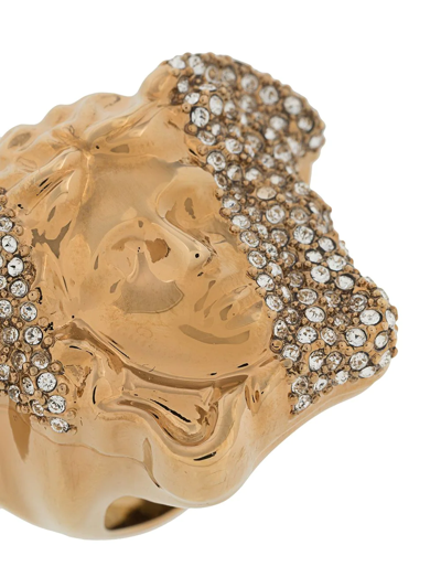 Shop Versace Crystal-embellished Medusa Ring In Gold