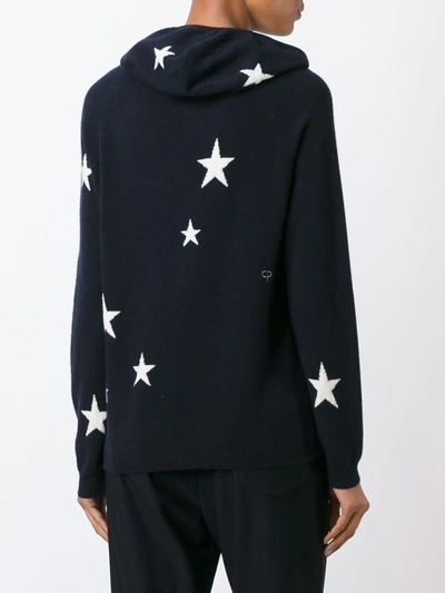 Shop Chinti & Parker Cashmere Star Intarsia Hooded Sweater In Blue