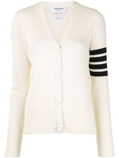 Shop Thom Browne 4-bar Stripe Cardigan In 100 White