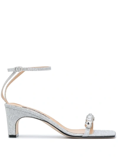 Sergio Rossi 60mm Embellished Glitter Leather Sandals In Silver