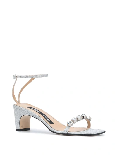 Sergio Rossi 60mm Embellished Glitter Leather Sandals In Silver