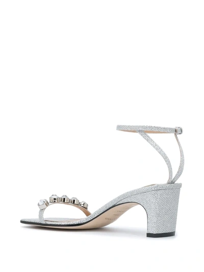 Sergio Rossi 60mm Embellished Glitter Leather Sandals In Silver