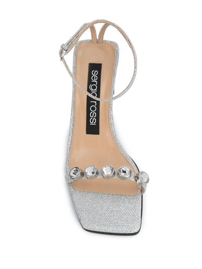 Sergio Rossi 60mm Embellished Glitter Leather Sandals In Silver