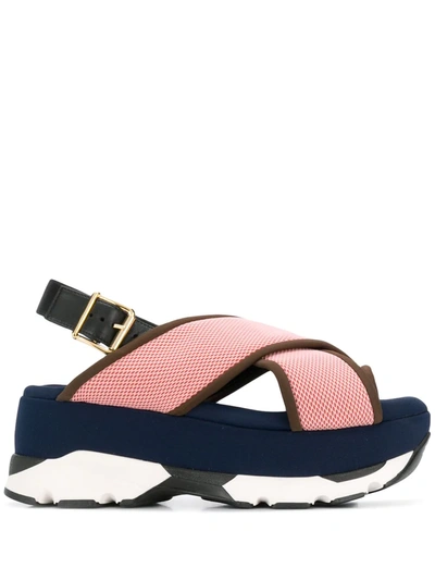 Shop Marni Wedge Buckled Sandals In Pink