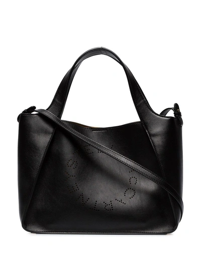 Shop Stella Mccartney Black Stella Logo Perforated Faux Leather Cross Body Bag