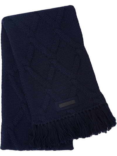 Shop Prada Cable Knit Pattern Scarf In Blue
