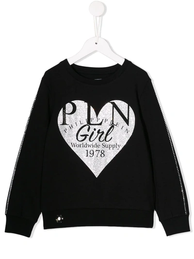 Shop Philipp Plein Junior Heart Print Sweatshirt In Black