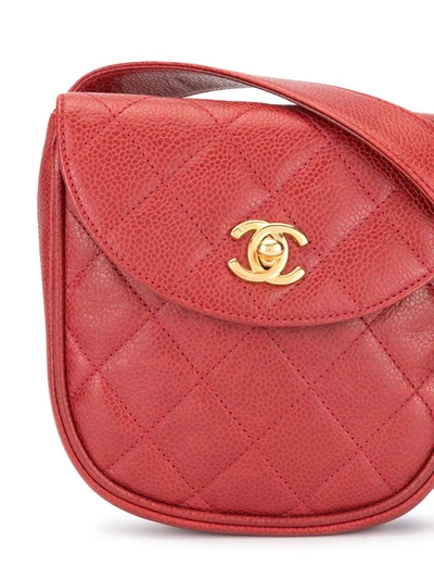 Pre-owned Chanel 1997 Cc Diamond-quilted Belt Bag In Red