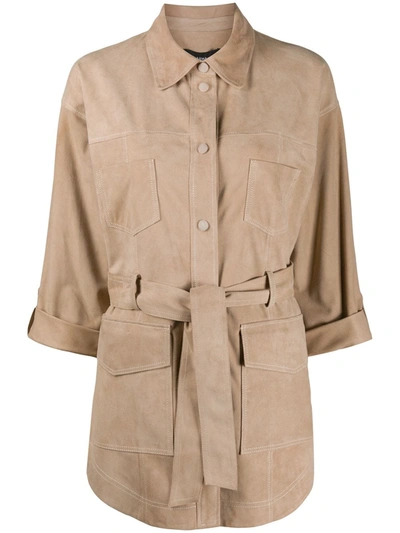 Shop Arma Tie-waist Patch-pocket Jacket In Neutrals