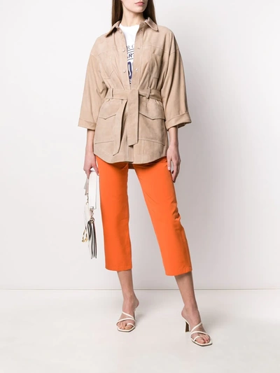 Shop Arma Tie-waist Patch-pocket Jacket In Neutrals