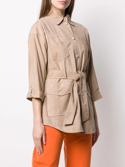 Shop Arma Tie-waist Patch-pocket Jacket In Neutrals