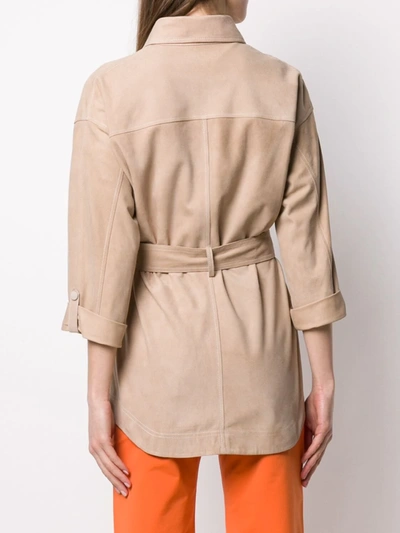 Shop Arma Tie-waist Patch-pocket Jacket In Neutrals