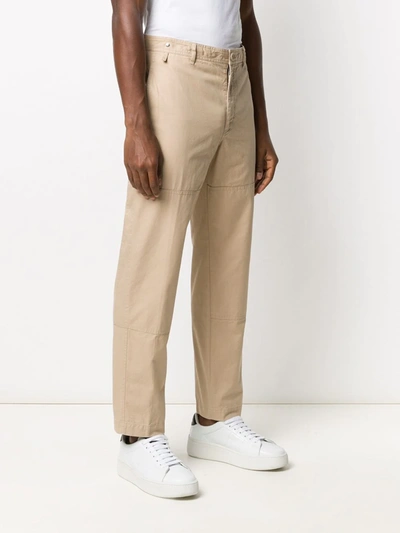 Shop Lanvin Straight-leg Cotton Trousers In Neutrals