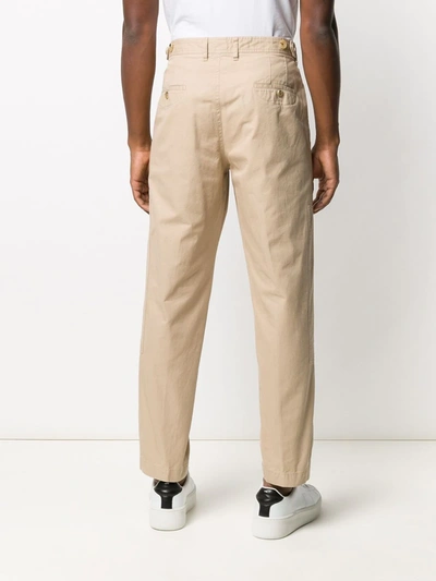 Shop Lanvin Straight-leg Cotton Trousers In Neutrals