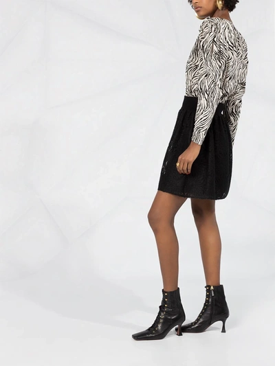 Shop Alberta Ferretti Cut-out Floral Knit Skirt In Black