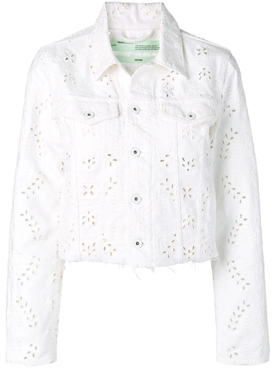 Shop Off-white Broderie Anglaise Denim Jacket In 0101 White Whit