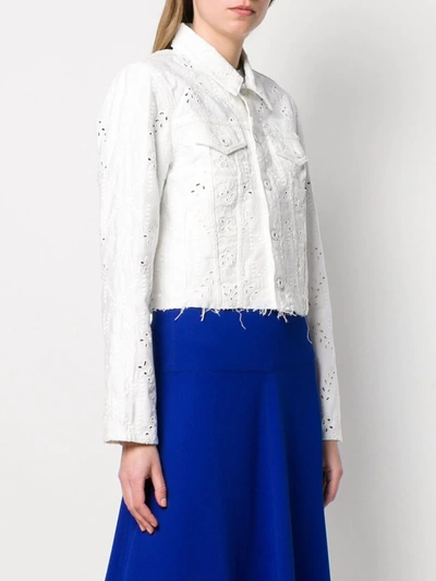 Off-white Cropped Embroidered Denim Jacket In 0101 White Whit