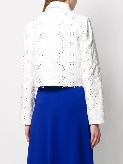 Off-white Cropped Embroidered Denim Jacket In 0101 White Whit