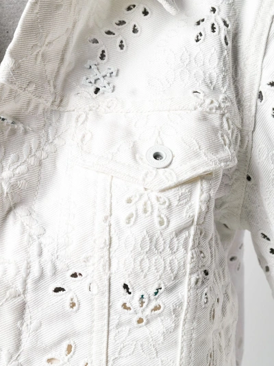 Off-white Cropped Embroidered Denim Jacket In 0101 White Whit