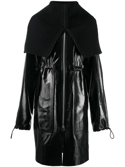 Shop Bottega Veneta Rib-knit Funnel Neck Coat In Black