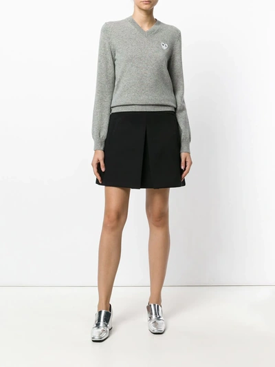 Comme Des Garçons Play Grey Heart Patch V-neck Sweater In Grey