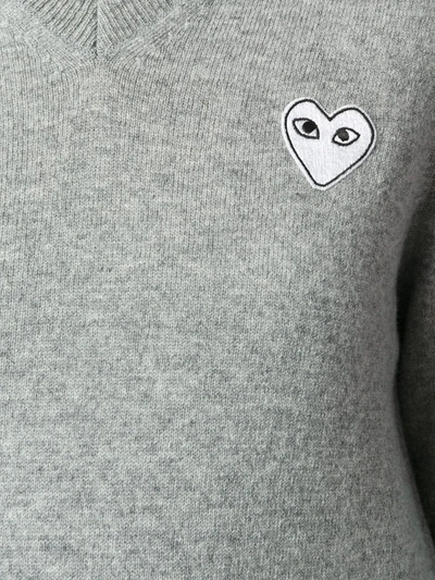 Comme Des Garçons Play Grey Heart Patch V-neck Sweater In Grey