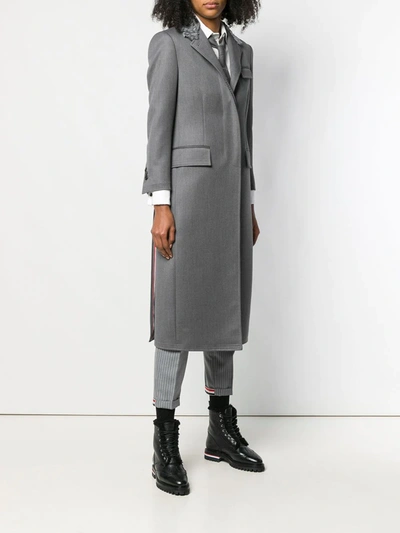 Shop Thom Browne Fur Collar Elongated Chesterfield In Grey