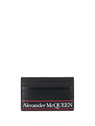Shop Alexander Mcqueen Striped Logo Cardholder In Black