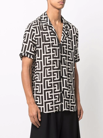 Shop Balmain Monogram Print Shirt In Black