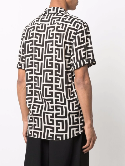 Shop Balmain Monogram Print Shirt In Black