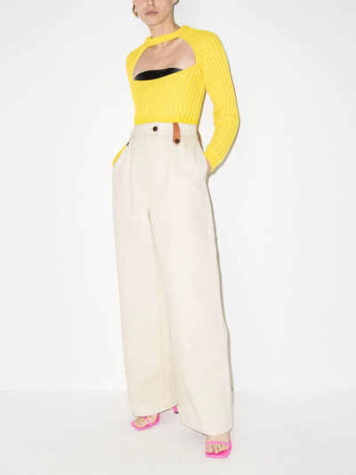 Shop Loewe High-waisted Wide-leg Trousers In Neutrals