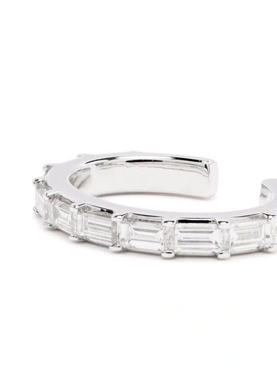 White Bird 18kt White Gold Baguette Diamond Ear Cuff In Silver