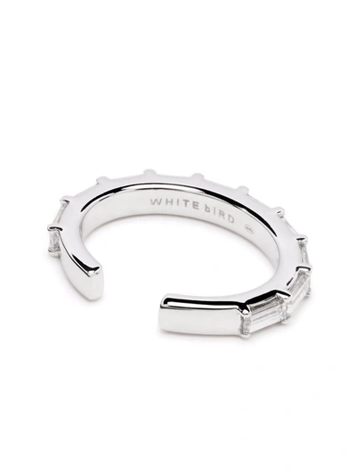 White Bird 18kt White Gold Baguette Diamond Ear Cuff In Silver