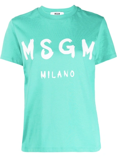 Shop Msgm Crew-neck Logo T-shirt In Green